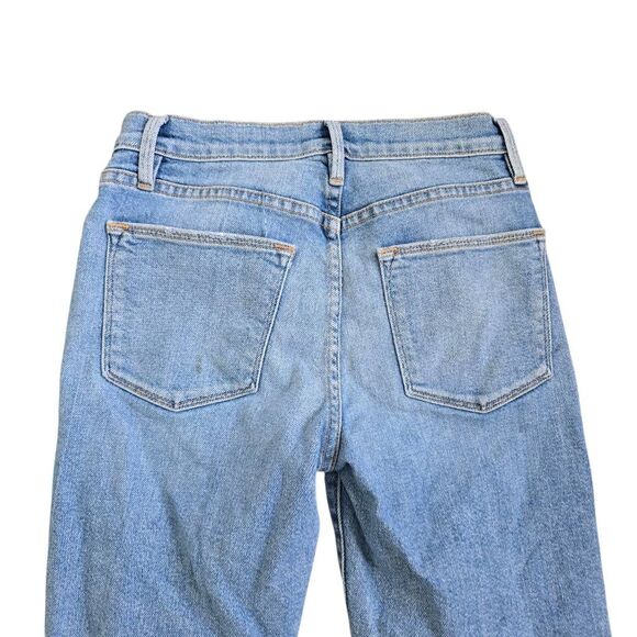 Frame Le High Jeans Women's 25 Blue Denim Frayed Hem‎ Ankle Zip Stretch Straight - Picture 8 of 9